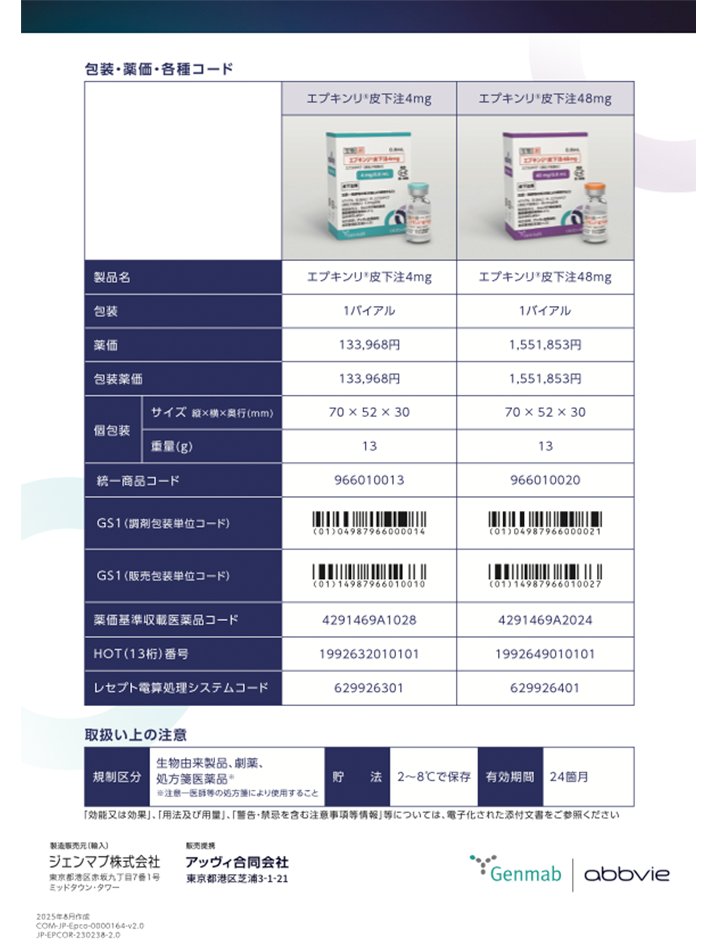 エプキンリ｜製品情報｜医療関係者向けサイト｜ジェンマブ株式会社